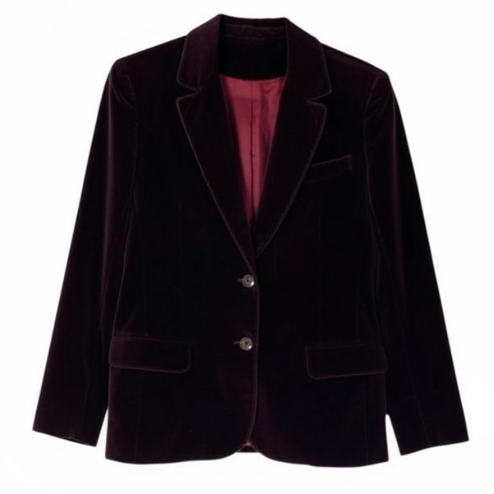 Velvet Blazer Jacket in Deep Plum